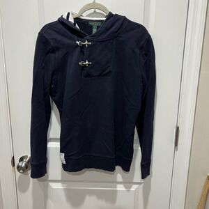 Lauren Ralph Lauren Navy Blue Nautical Toggle Hoodie Pullover Size M 100% Cotton